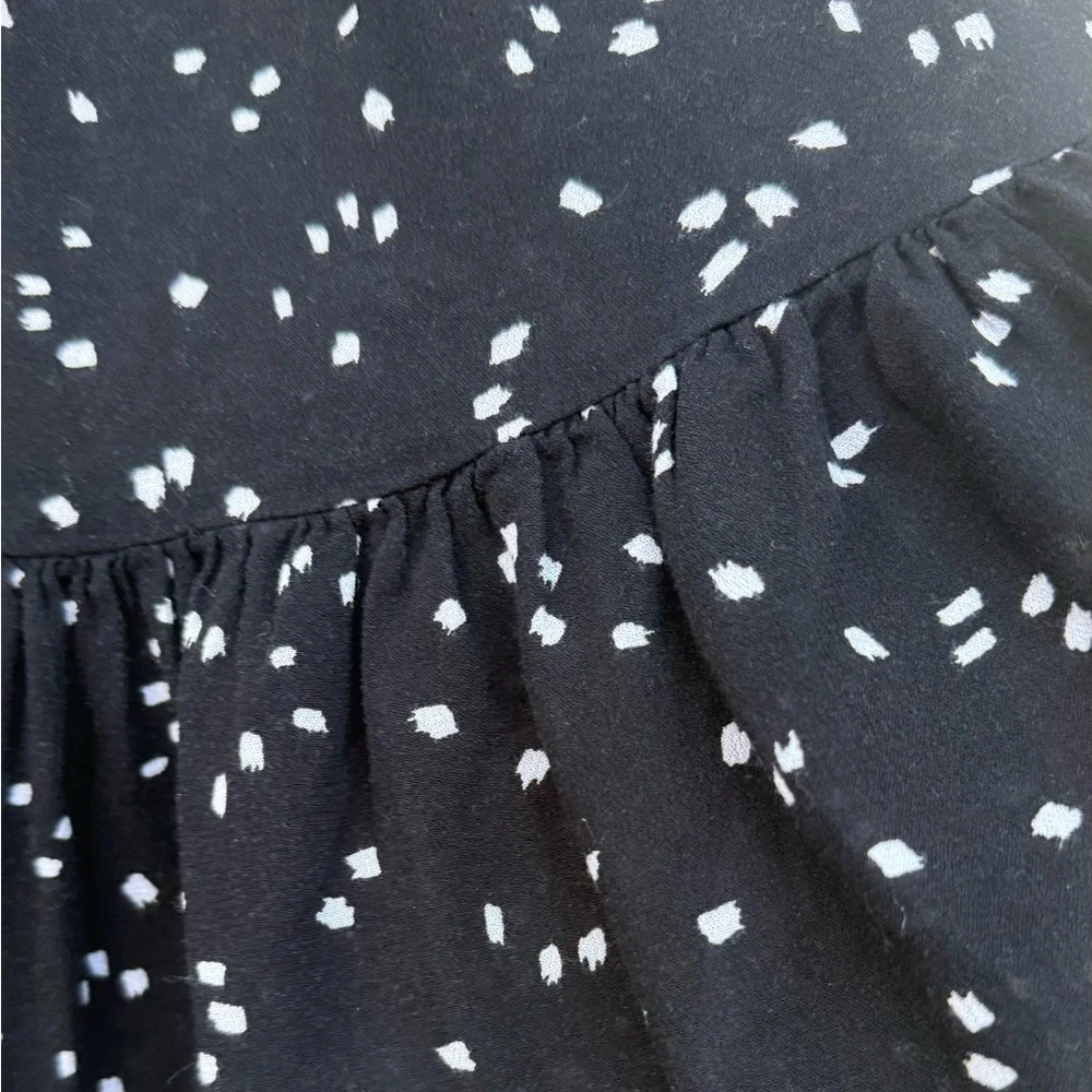 Maeve By Anthropologie Black White Abstract Dot Peplum Long Sleeved Blouse Small
